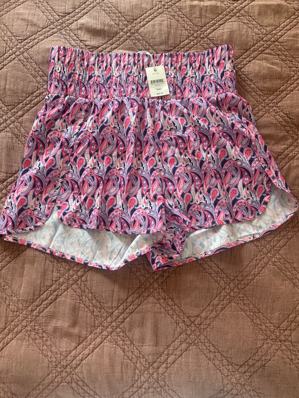 Simply Southern Pink and Navy Paisley Athletic Shorts